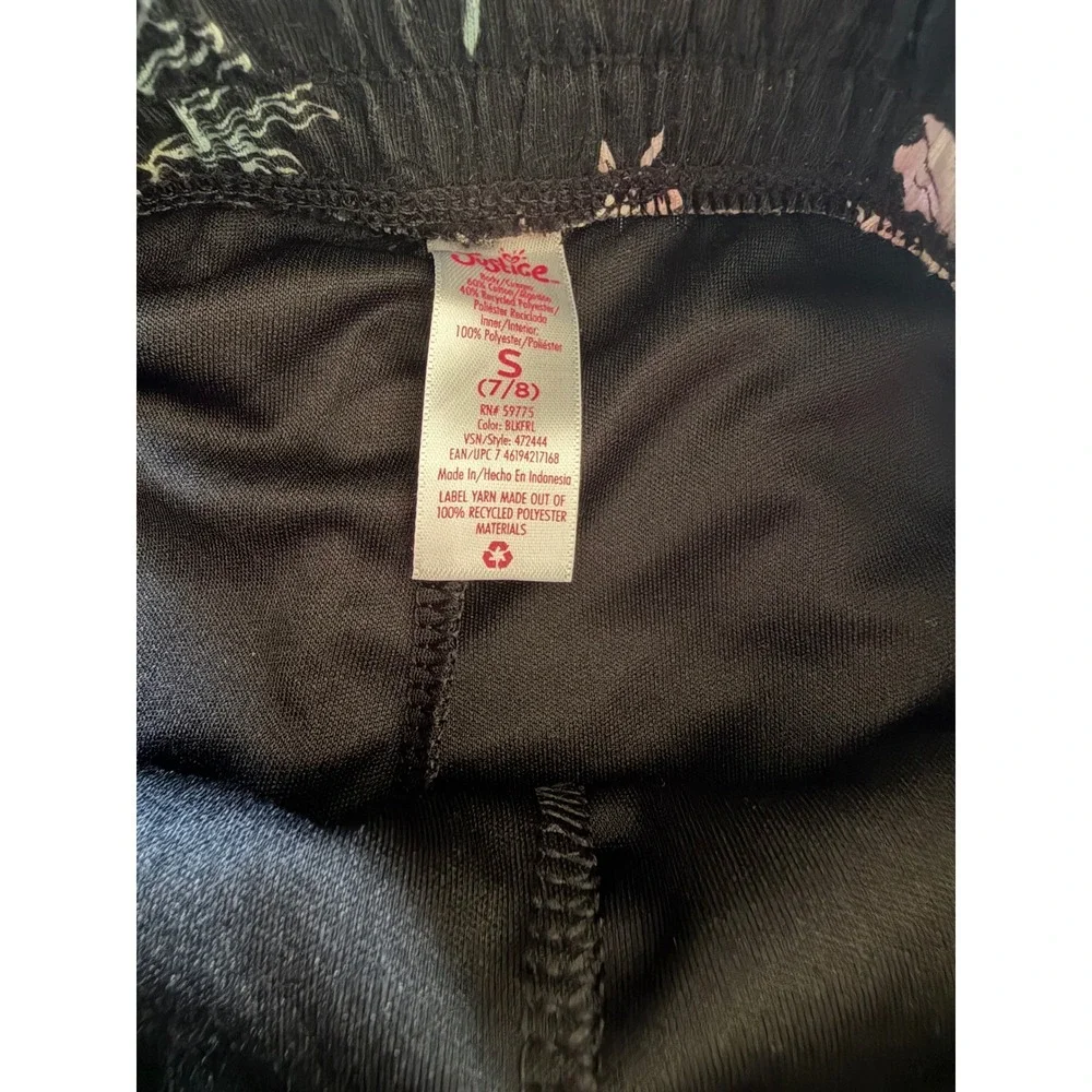 Justice Girls Floral Skort Black Daisy Print Tiered Athletic Skirt Size S 7/8